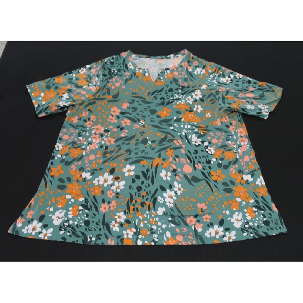 Cuddl Duds 3X Floral Sleep Shirt Nightshirt Lounge Top Green Orange Pink 32"